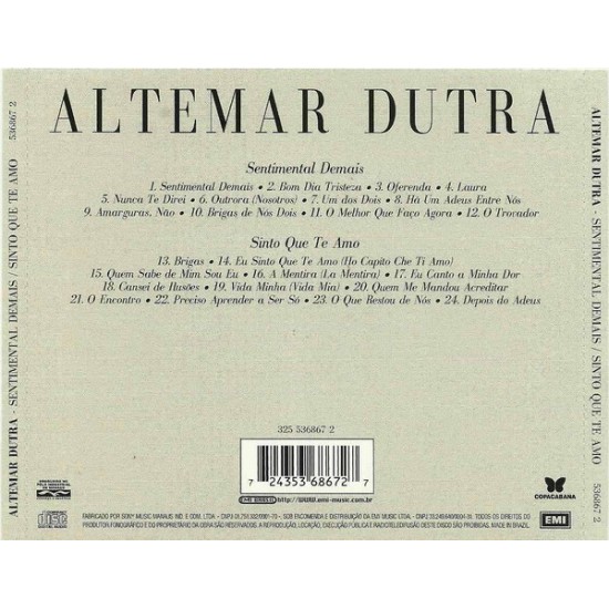 Cd Altemar Dutra, Sentimental Demais, Sinto que Te Amo, Lacrado Cd Altemar Dutra, Sentimental Demais, Sinto que Te Amo, Lacrado