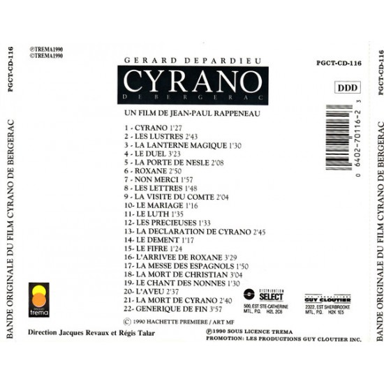 Cd Cyrano de Bergerac, Trilha Original do Filme, Un Film de Jean-Paul Rappenau Cd Cyrano de Bergerac, Trilha Original do Filme, Un Film de Jean-Paul Rappenau