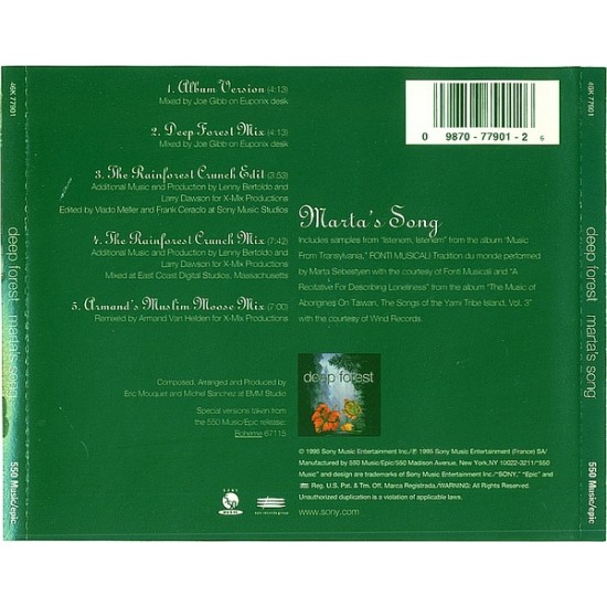 Cd Deep Forest, Marta's Song (Importado USA), 1998