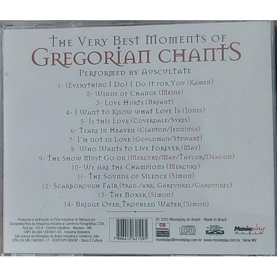 Cd Gregorian Chants, Performed By Auscultate, Music From Eric Clapton, Paul Simon, Queen And Others Cd Gregorian Chants, Performed By Auscultate, Music From Eric Clapton, Paul Simon, Queen And Others