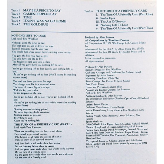 Cd The Alan Parsons Project, The Turn Of a Friendly Card, 1990 Cd The Alan Parsons Project, The Turn Of a Friendly Card, 1990