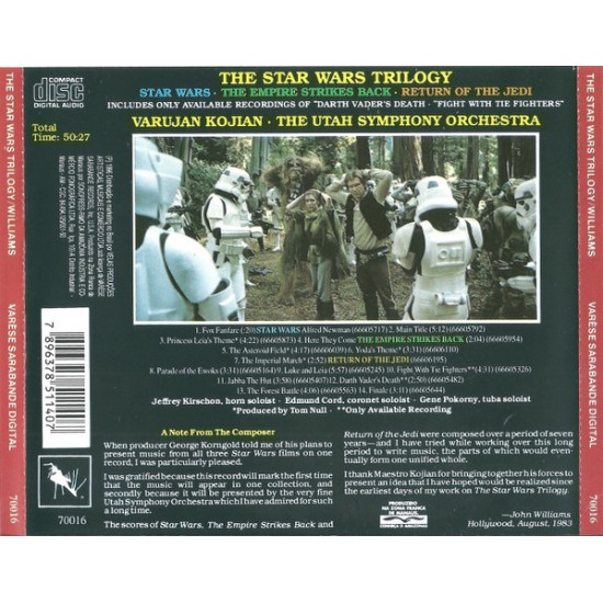 Cd The Star Wars Trilogy, Return Of The Jedi, The Empire Strikes Back, John Williams Cd The Star Wars Trilogy, Return Of The Jedi, The Empire Strikes Back, John Williams