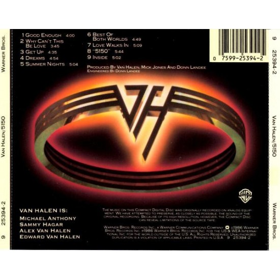 Cd Van Halen, 5150, 1987 Cd Van Halen, 5150, 1987