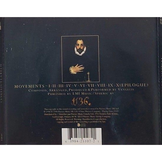 Cd Vangelis, A Tribute To El Greco, Importado Canadá, 1998 Cd Vangelis, A Tribute To El Greco, Importado Canadá, 1998