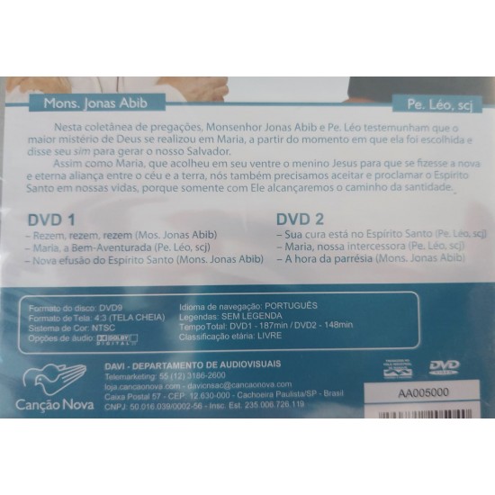 Dvd Maria e o Espírito Santo, Coletânea de Pregações, Monsenhor Jonas Abib, Padre Leo Dvd Maria e o Espírito Santo, Coletânea de Pregações, Monsenhor Jonas Abib, Padre Leo