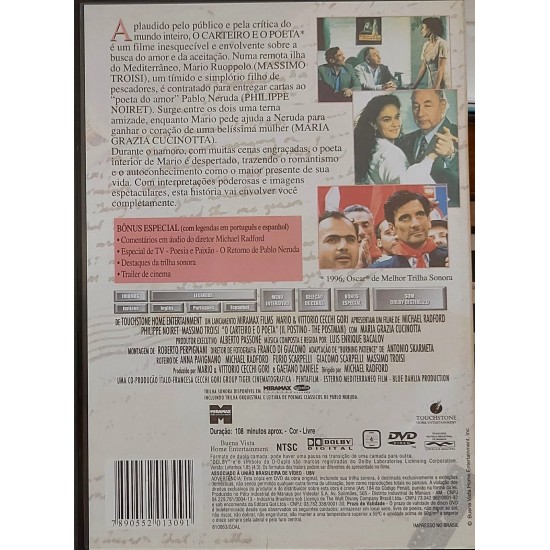 Dvd O Carteiro e o Poeta, 1996, Oscar de Melhor Trilha Sonora Dvd O Carteiro e o Poeta, 1996, Oscar de Melhor Trilha Sonora