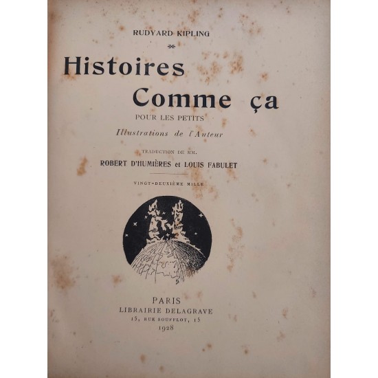 Histoires Comme Ça, Rudyard Kipling, Livro em Francês, Edição 1928 Histoires Comme Ça, Rudyard Kipling, Livro em Francês, Edição 1928