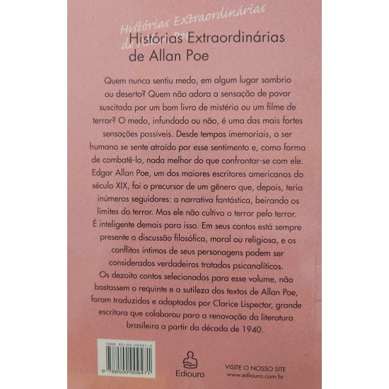 Histórias Extraordinárias de Edgar Allan Poe, Tradução e Adaptação de Clarice Lispector Histórias Extraordinárias de Edgar Allan Poe, Tradução e Adaptação de Clarice Lispector