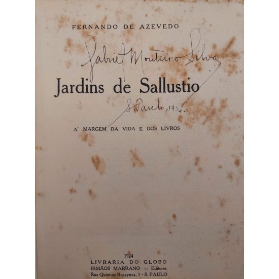 Jardins de Sallustio, À Margem da Vida e dos Livros, Fernando de Azevedo, Edição de 1924, Capa dura, Lombo em Couro Jardins de Sallustio, À Margem da Vida e dos Livros, Fernando de Azevedo, Edição de 1924, Capa dura, Lombo em Couro