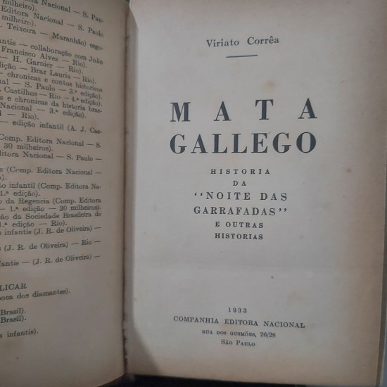 Mata Gallego, Viriato Correa, Edição 1933, Capa de Couro Mata Gallego, Viriato Correa, Edição 1933, Capa de Couro