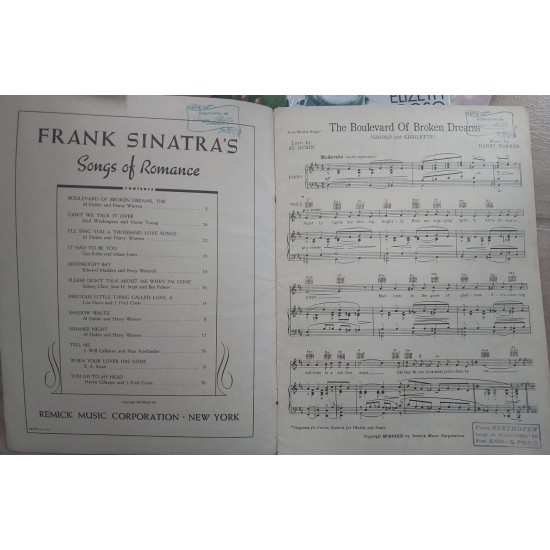 Partitura Musical Frank's Sinatra's, Songs Of Romance, Remick Music Corporation, Edição 1933 Partitura Musical Frank's Sinatra's, Songs Of Romance, Remick Music Corporation, Edição 1933